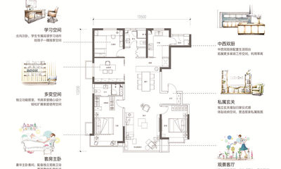 143平米四室两卫户型