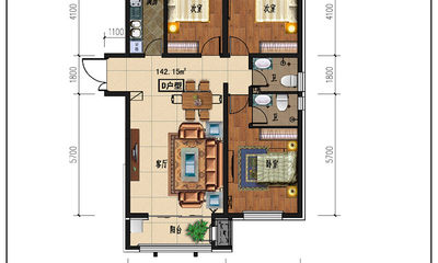 1#3#D户型，建面约142.15平米